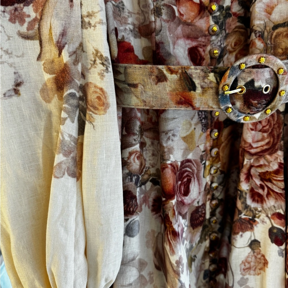 Zimmermann Cream Floral-Print Midi Dress with Belt - Picture 7 of 16
